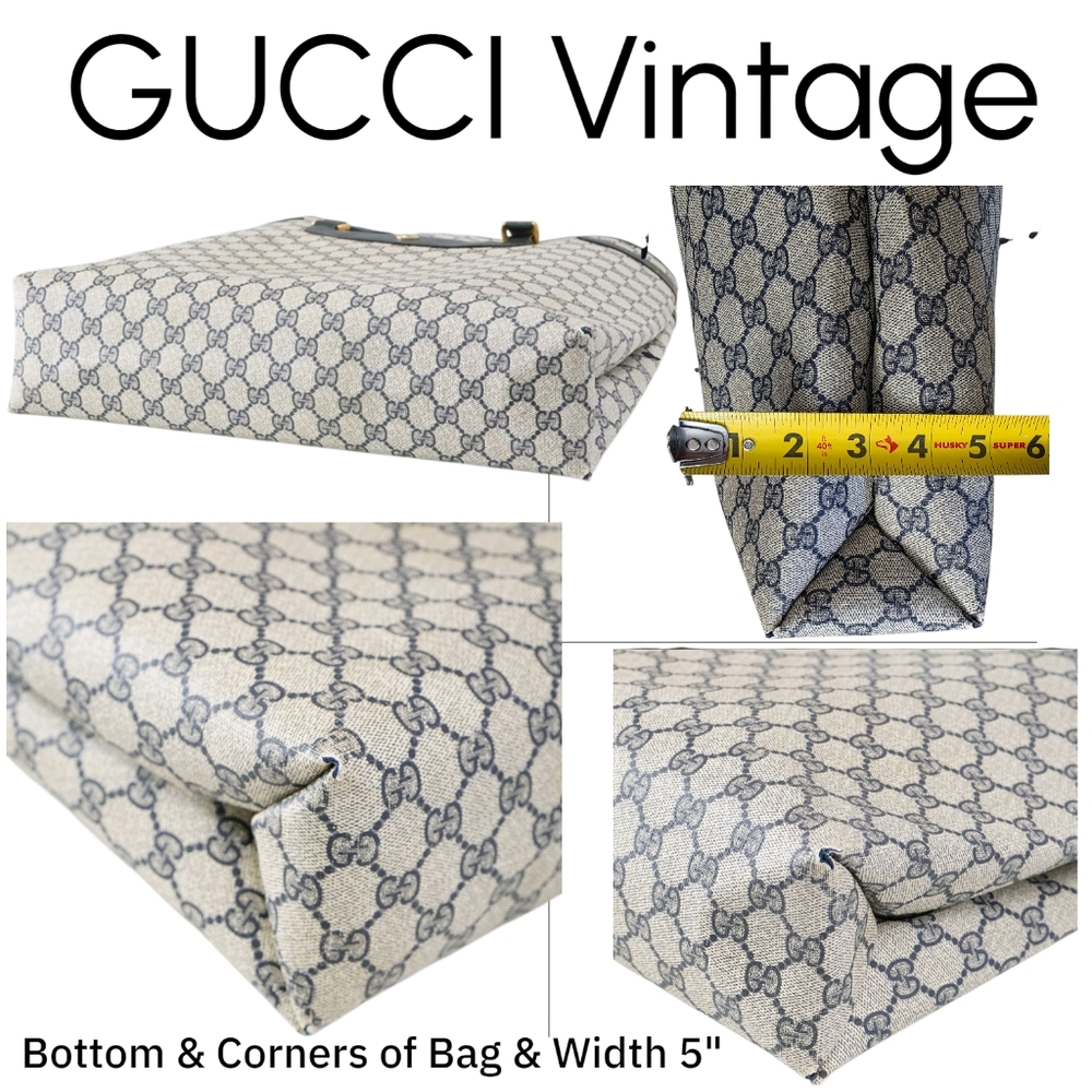 GUCCI GG Vintage Tote Big Shopper Rare Navy Leather Bag 39.02.061 Sherry Purse - Picture 10 of 16
